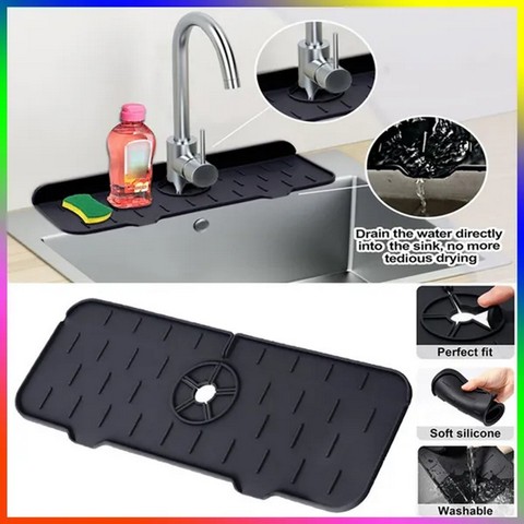 New Kitchen Sink Splash Guard Silicone Faucet Handle Drip Catcher Tray