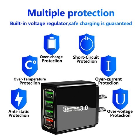 ANDWING 4 Ports AU Plug USB Fast Charger Quick Charge 3.0 48W Wall Mobile Phone Tablet Chargers Fast Charging For iPhone