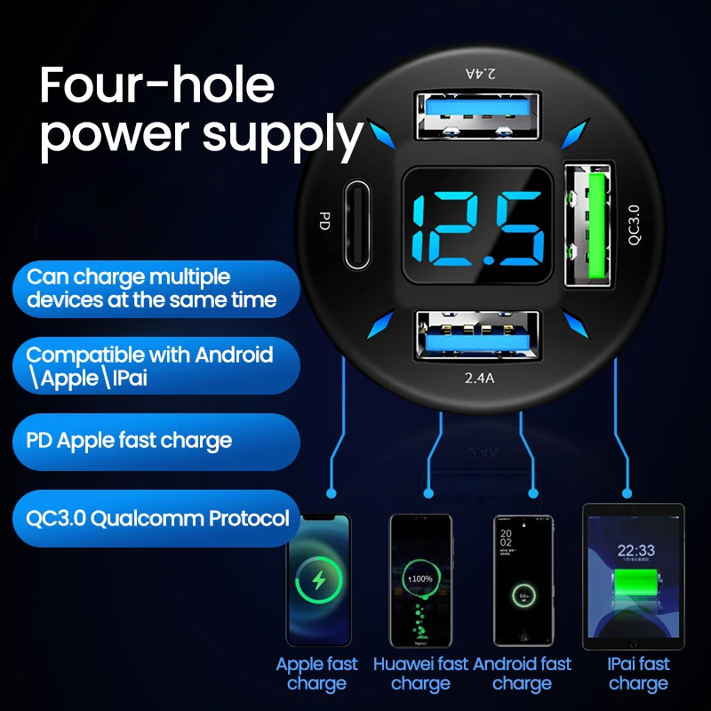 Car Charger Digital Phone Charger for iPhone 12 13 Pro Max