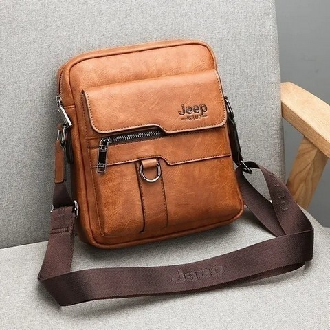 Classic Men's Leather Bag Business Shoulder Bag Leather Messenger Bag Casual Bag. Capacity: Can put in iPad Mini, wallet, mobile phone, portable power supply, folding umbrella, car keys, etc
