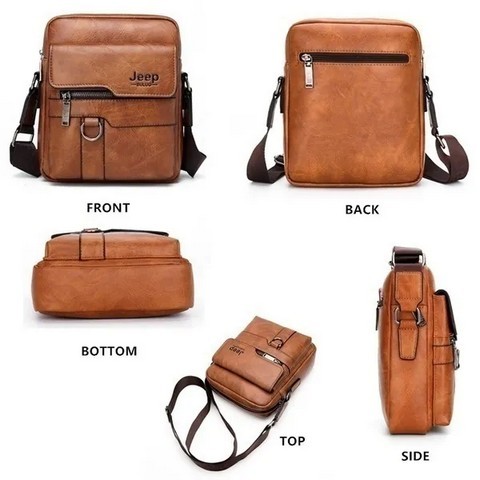 Classic Men's Leather Bag Business Shoulder Bag Leather Messenger Bag Casual Bag. Capacity: Can put in iPad Mini, wallet, mobile phone, portable power supply, folding umbrella, car keys, etc