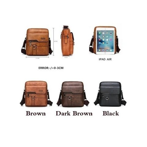 Classic Men's Leather Bag Business Shoulder Bag Leather Messenger Bag Casual Bag. Capacity: Can put in iPad Mini, wallet, mobile phone, portable power supply, folding umbrella, car keys, etc