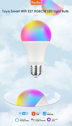 CORUI Tuya WiFi E27 B22 Smart Dimmable Bulb RGBCW 100-240V