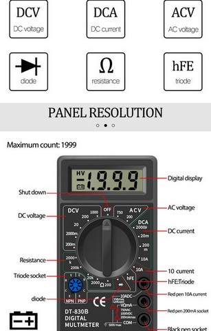 DT830B LCD Multimeter Digital Voltmeter Ammeter Tester Multi Measures Handheld Meter Digital Ohm Multimeter