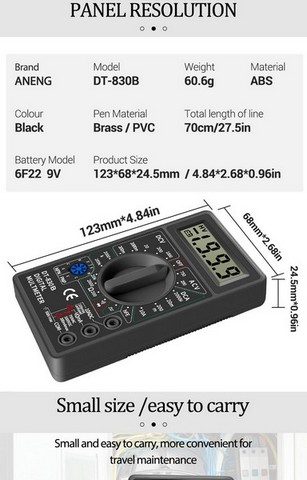 DT830B LCD Multimeter Digital Voltmeter Ammeter Tester Multi Measures Handheld Meter Digital Ohm Multimeter