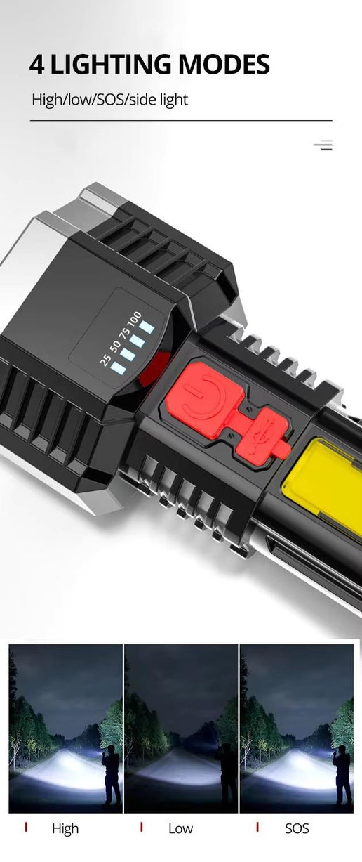 High Power Rechargeable LED Flashlight with COB Side Light