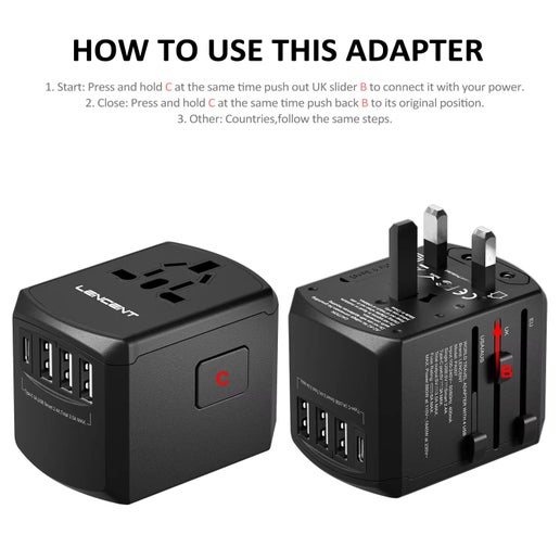 LENCENT Universal Travel Adapter All in one Travel Charger