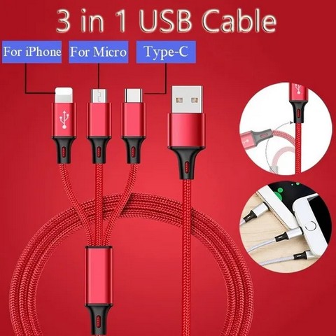 Hot selling multi-function charger cable universal 3 in 1 multi USB charging cable adapter