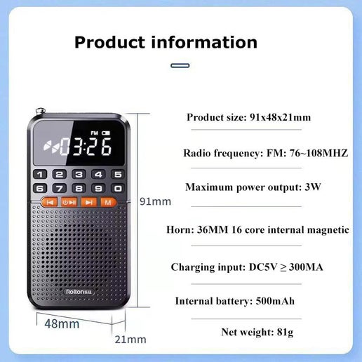 Portable FM Mini Radio with Dual Antenna and Bluetooth 5.0