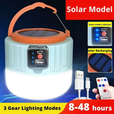 USB Rechargeable LED Solar Camping Tent Light Lantern Outdoor Garden Lamp