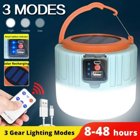 USB Rechargeable LED Solar Camping Tent Light Lantern Outdoor Garden Lamp