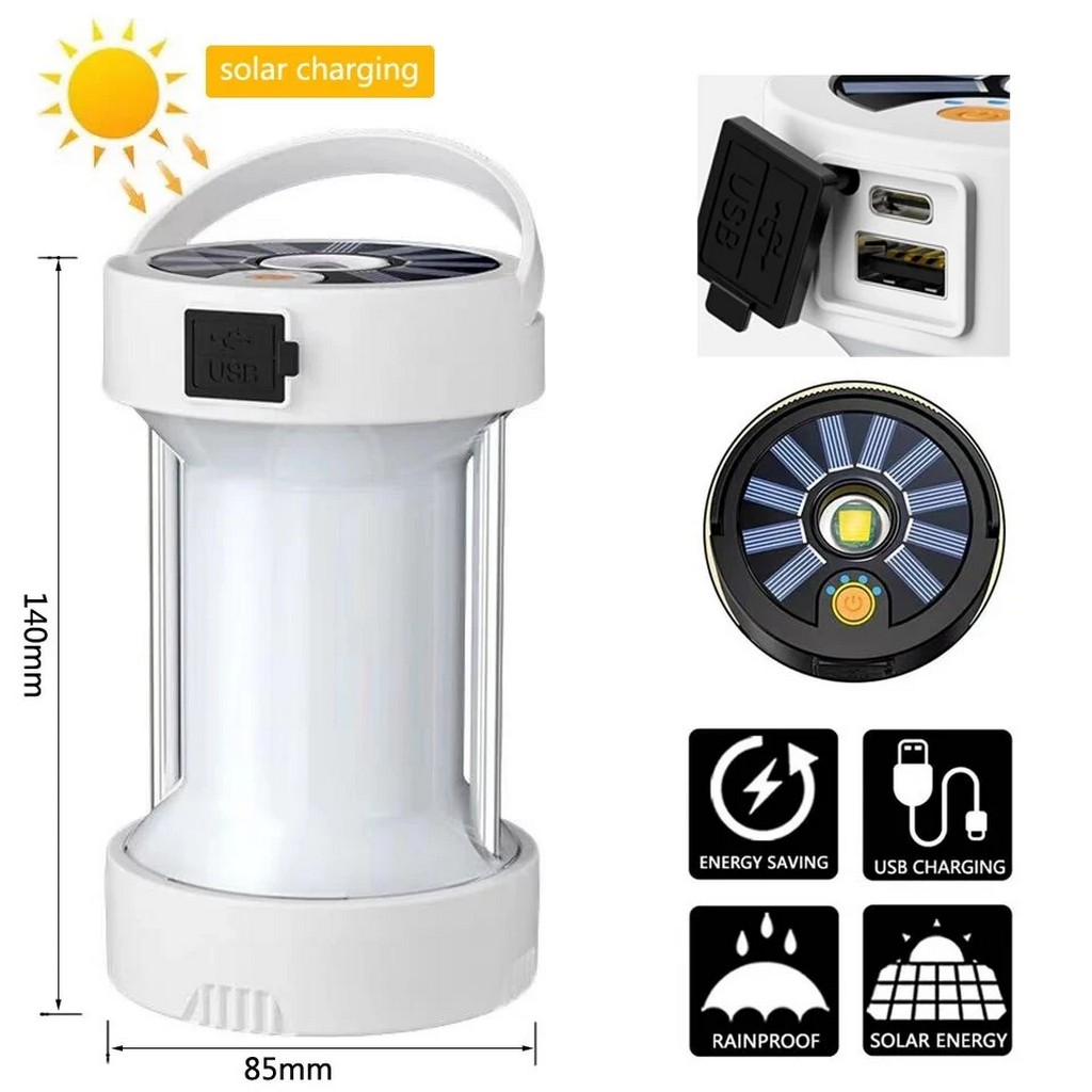 Solar & USB Charging, Outdoor Emergency Lights, Multifunctional Tent Light with 4 Light Modes