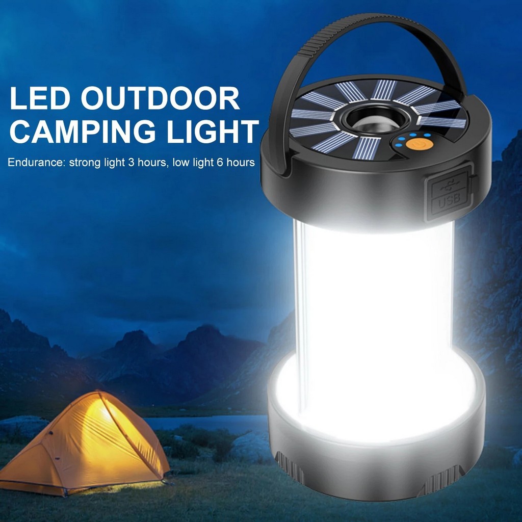 Solar & USB Charging, Outdoor Emergency Lights, Multifunctional Tent Light with 4 Light Modes