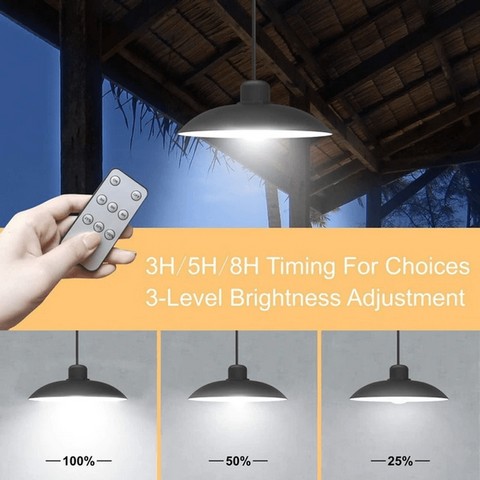 Solar Pendant Light Outdoor Waterproof LED Lamp Double head Chandelier Decorations with Remote Control for Indoor Shed Barn Room