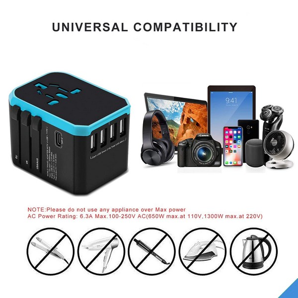 Universal Converter Travel Charger Power Adapter With USB Ports