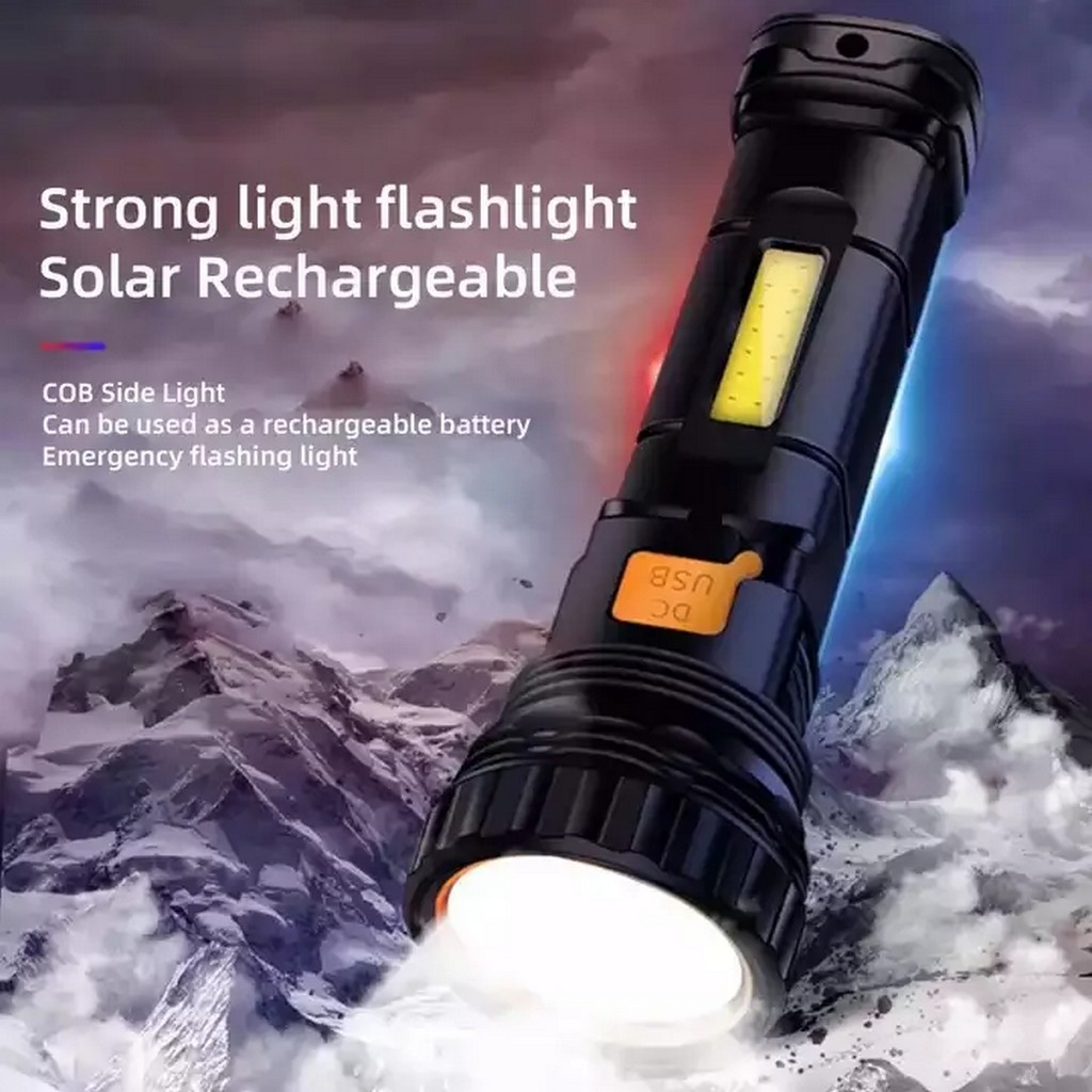 USB Solar Rechargeable Flashlight Super Bright Tactical