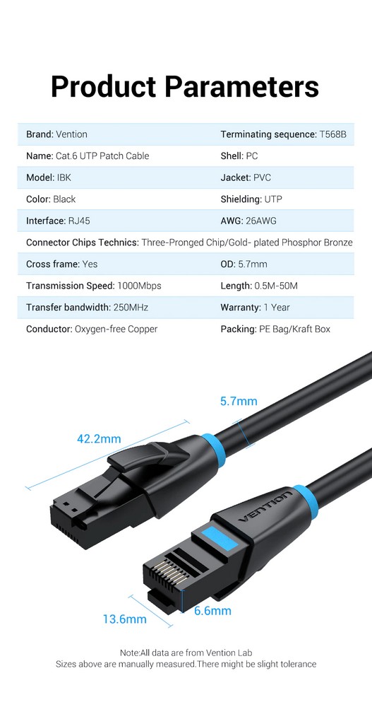 Vention Ethernet Cable Cat6 Lan Cable UTP RJ45 Network