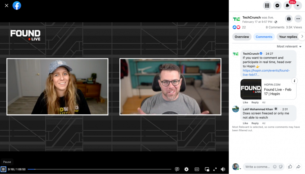 An example of a live video on Facebook