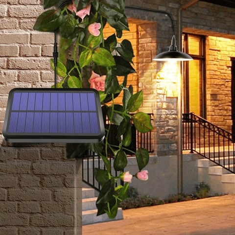 Solar Pendant Light Outdoor Waterproof LED Lamp Double head Chandelier Decorations with Remote Control for Indoor Shed Barn Room