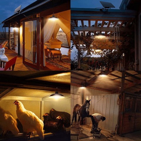 Solar Pendant Light Outdoor Waterproof LED Lamp Double head Chandelier Decorations with Remote Control for Indoor Shed Barn Room