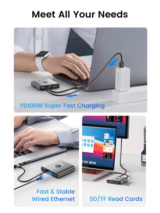 USB 3.0 Adapter HUB Type C to 4K60Hz HDMI-Compatible Docking Station RJ45 PD Splitter