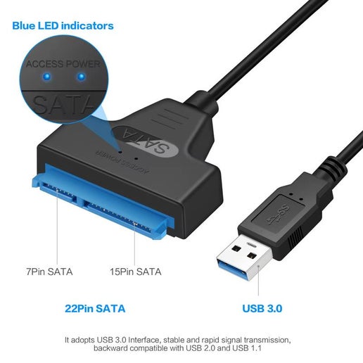 Sata To Usb Cable Up To 6gbps High Speed Data Transfer External Hdd Ssd Adapter Plug Play No Power Supply Needed