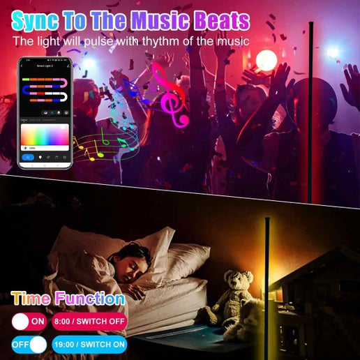 Suidhome Floor Lamp With 3 Tier Wood Storage Shelf Led Corner Standing Lamp Rgb 16 Million Colors Dimmable Remote