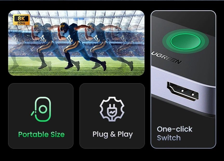 Ugreen 8k Hdmi Switcher 2 In 1 Out 8k 60hz 4k 120hz 48gbps For Ps5 Xbox Series X Pc Vrr Hdr